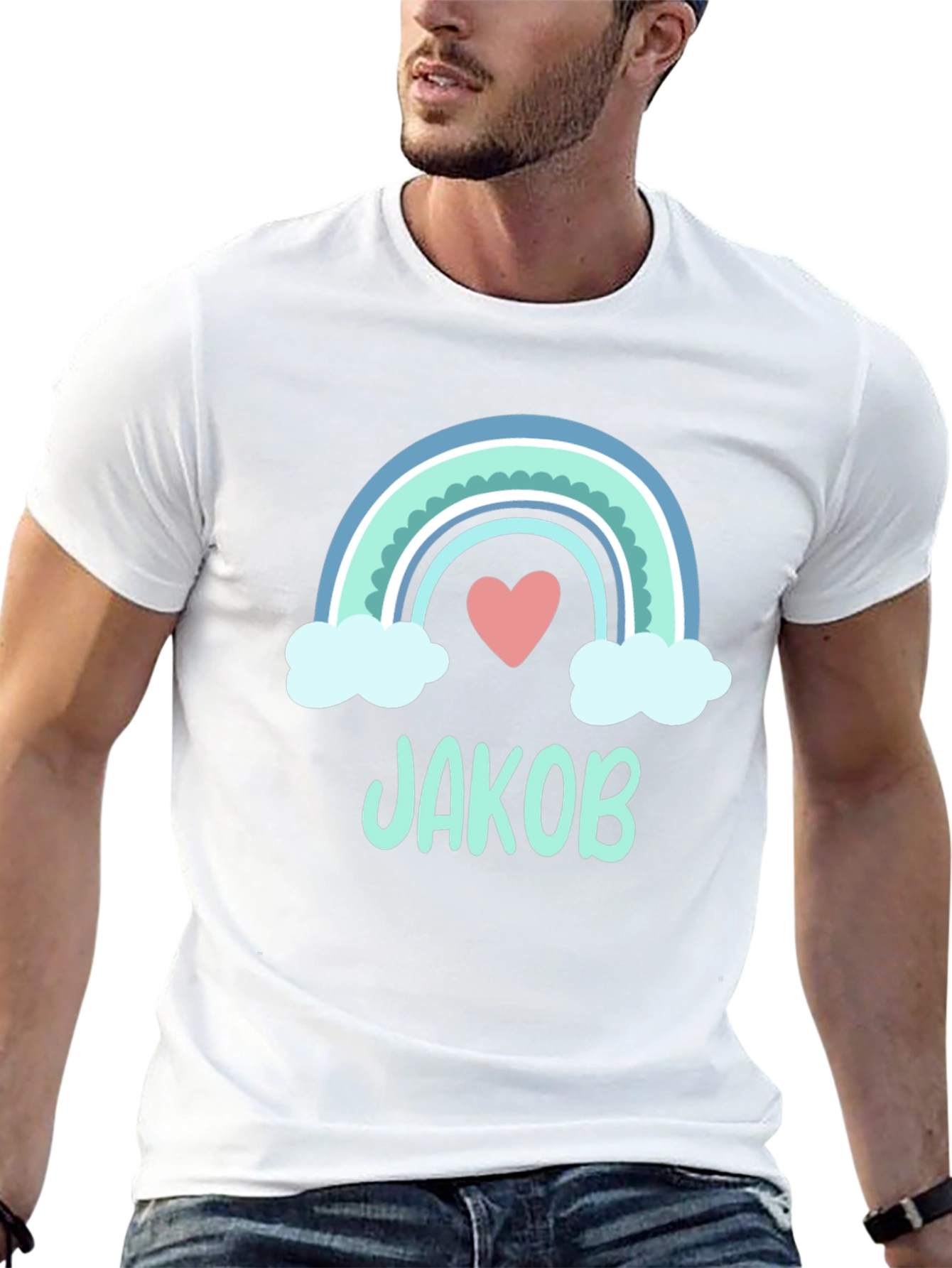 Personalized Jakob Rainbow Heart T-Shirt