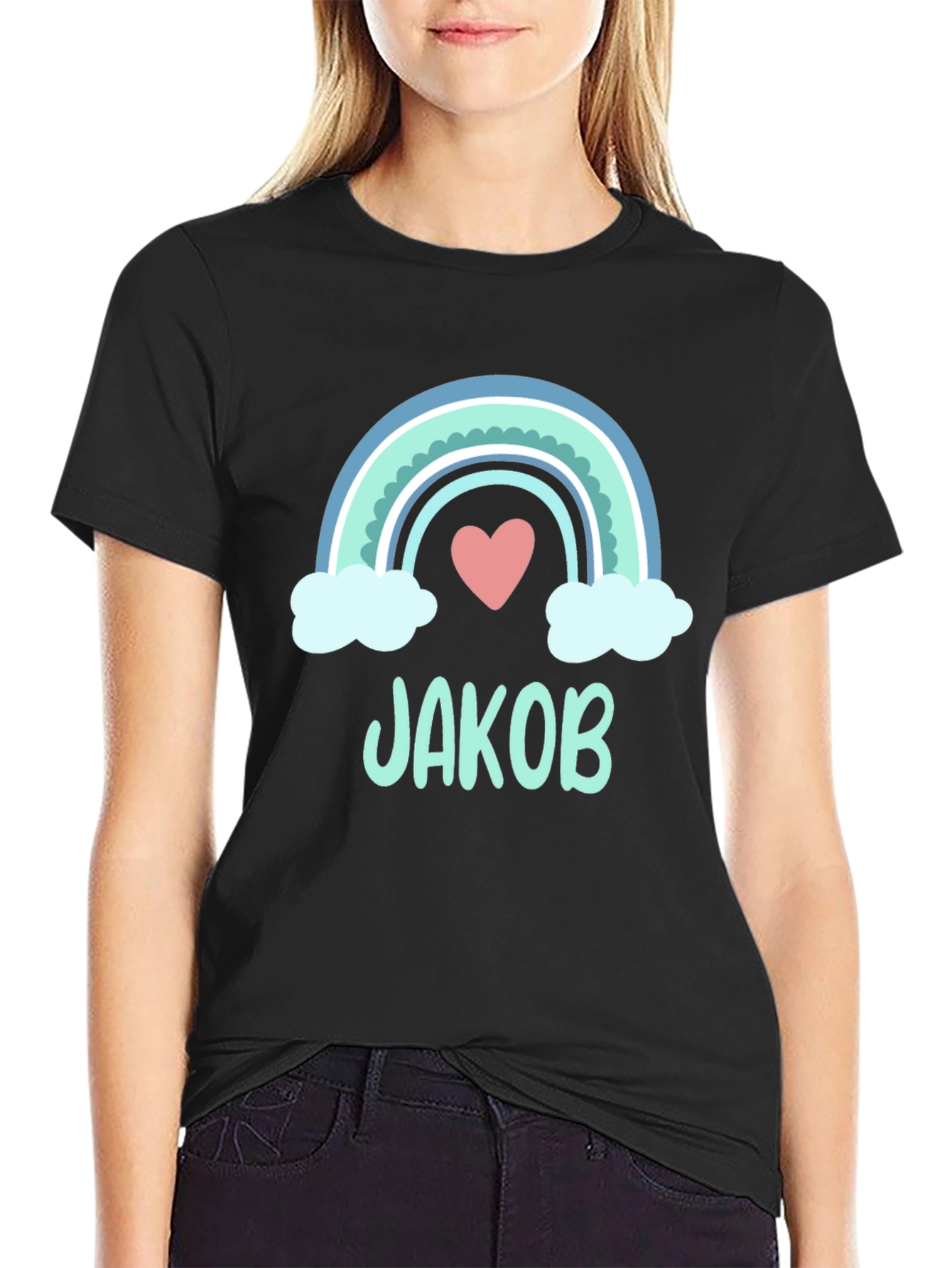Personalized Jakob Rainbow Heart T-Shirt