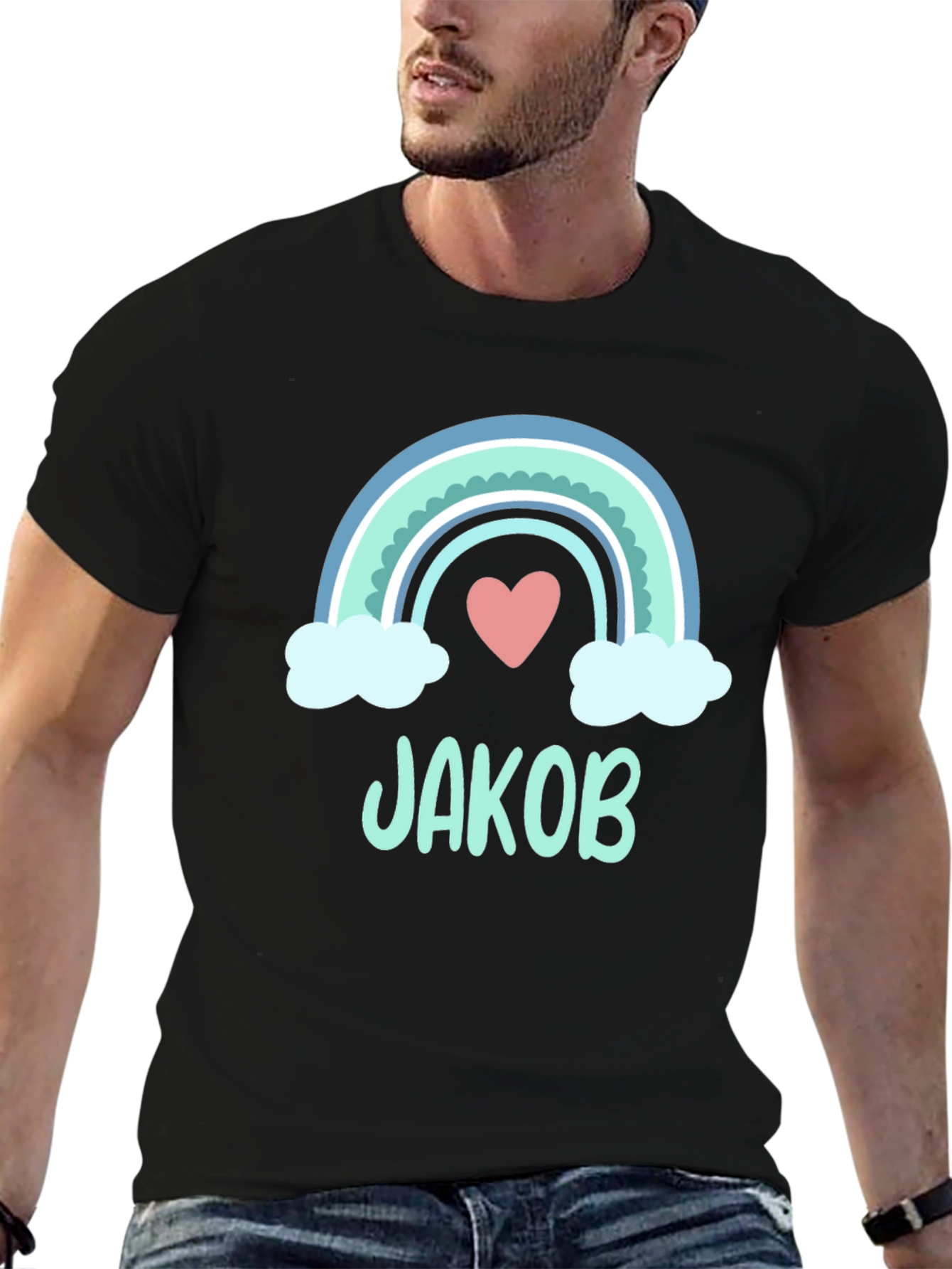 Personalized Jakob Rainbow Heart T-Shirt