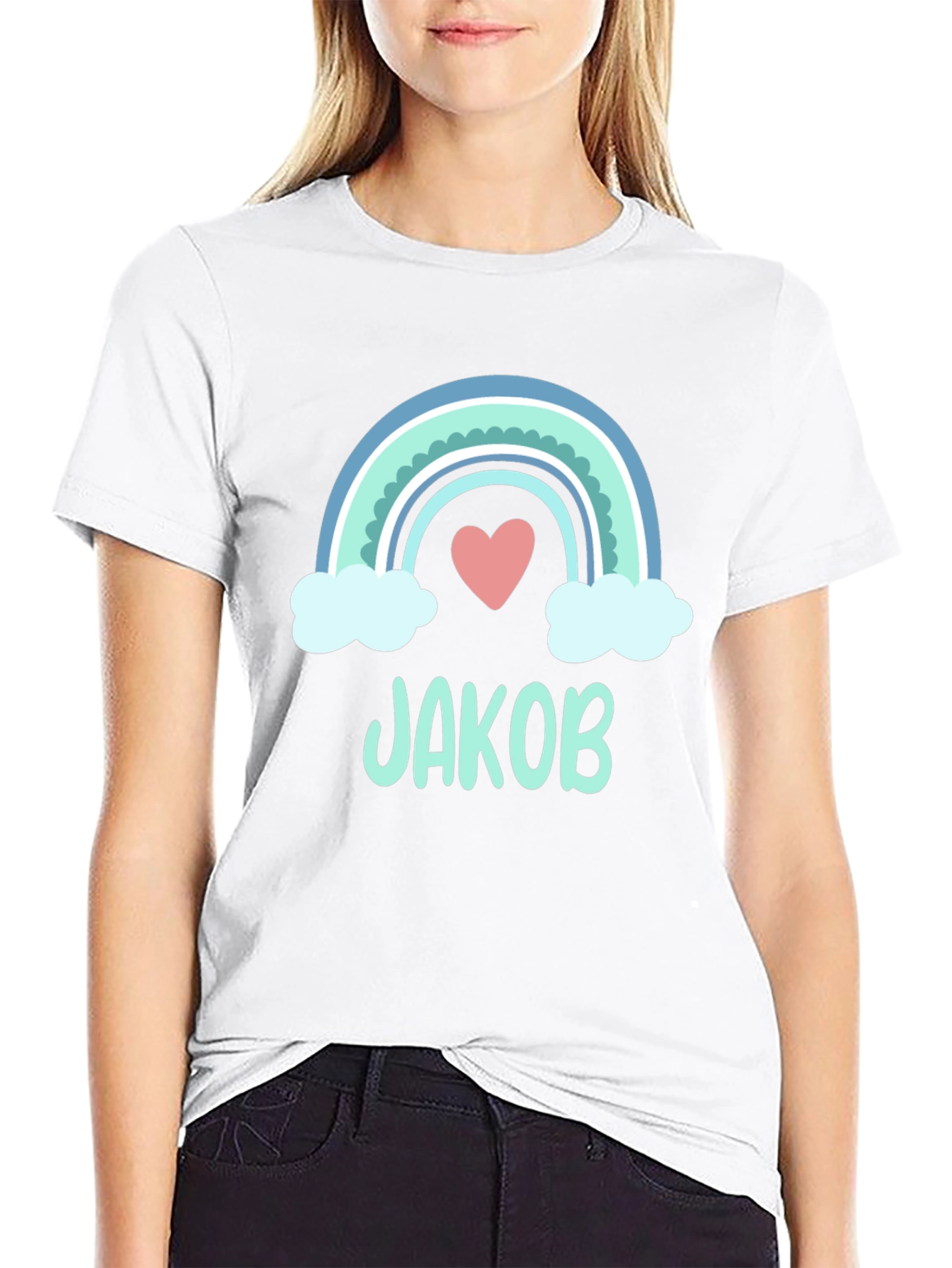Personalized Jakob Rainbow Heart T-Shirt
