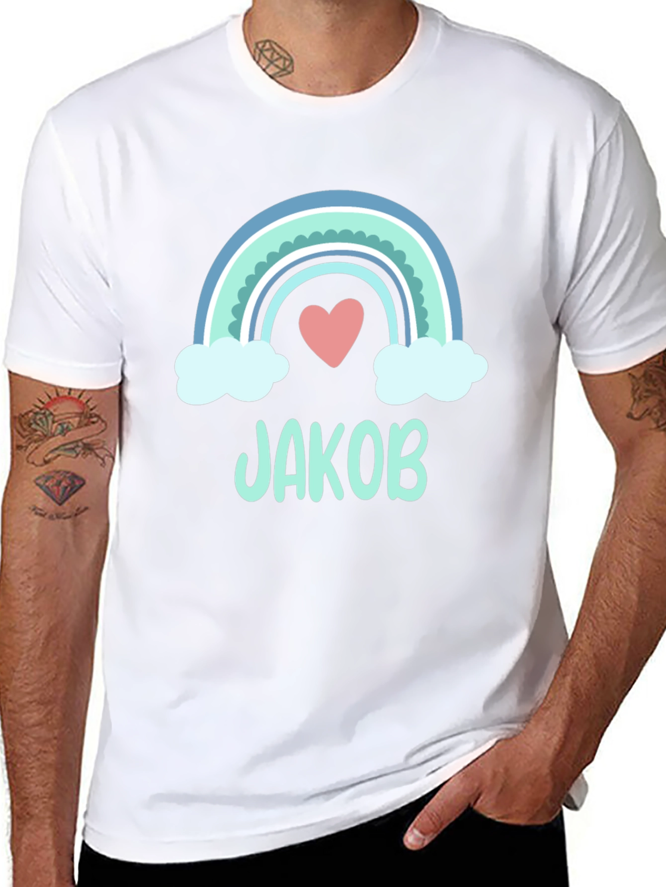 Personalized Jakob Rainbow Heart T-Shirt
