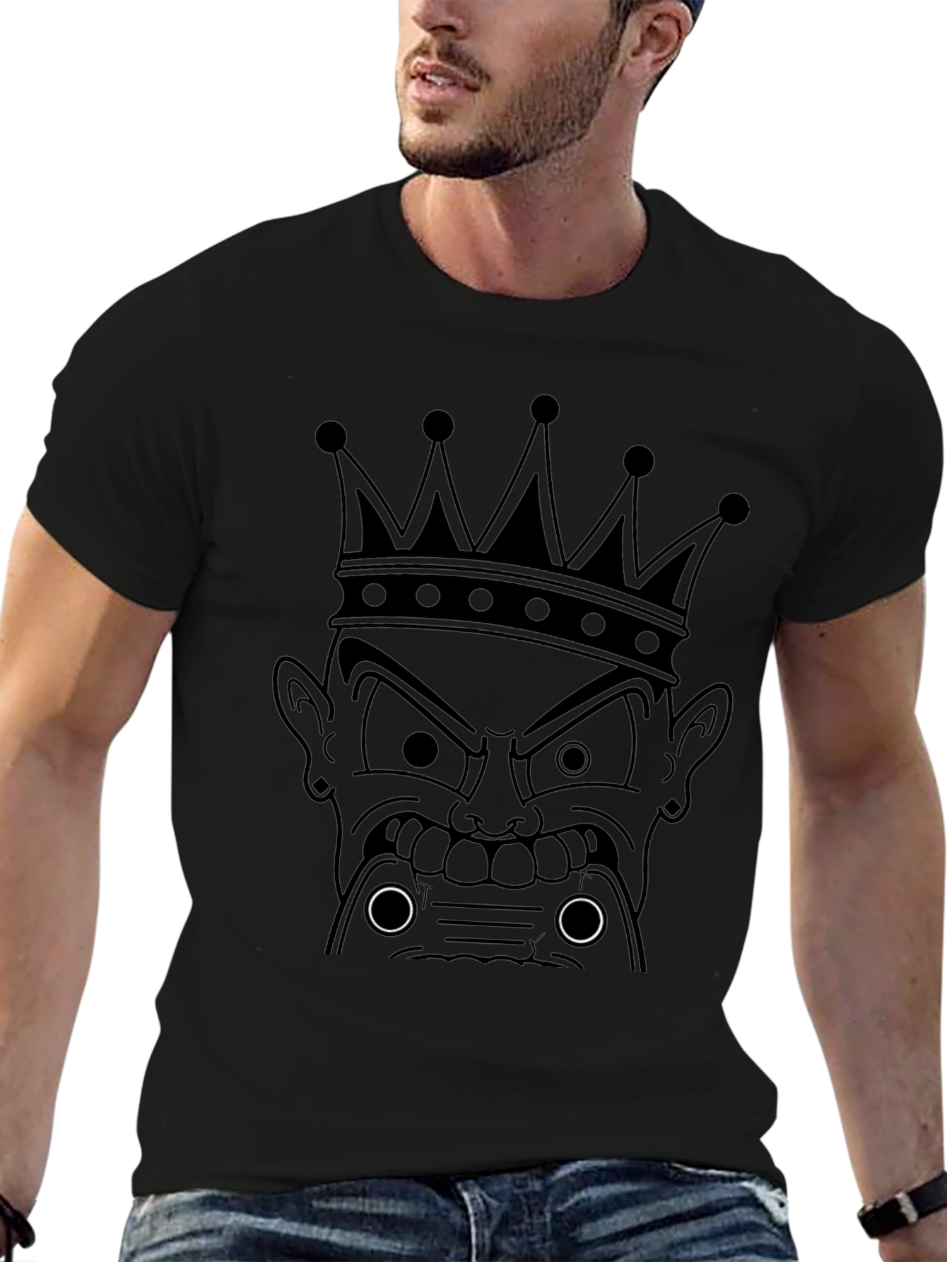 King Cartoon Graphic Print Black T-Shirt